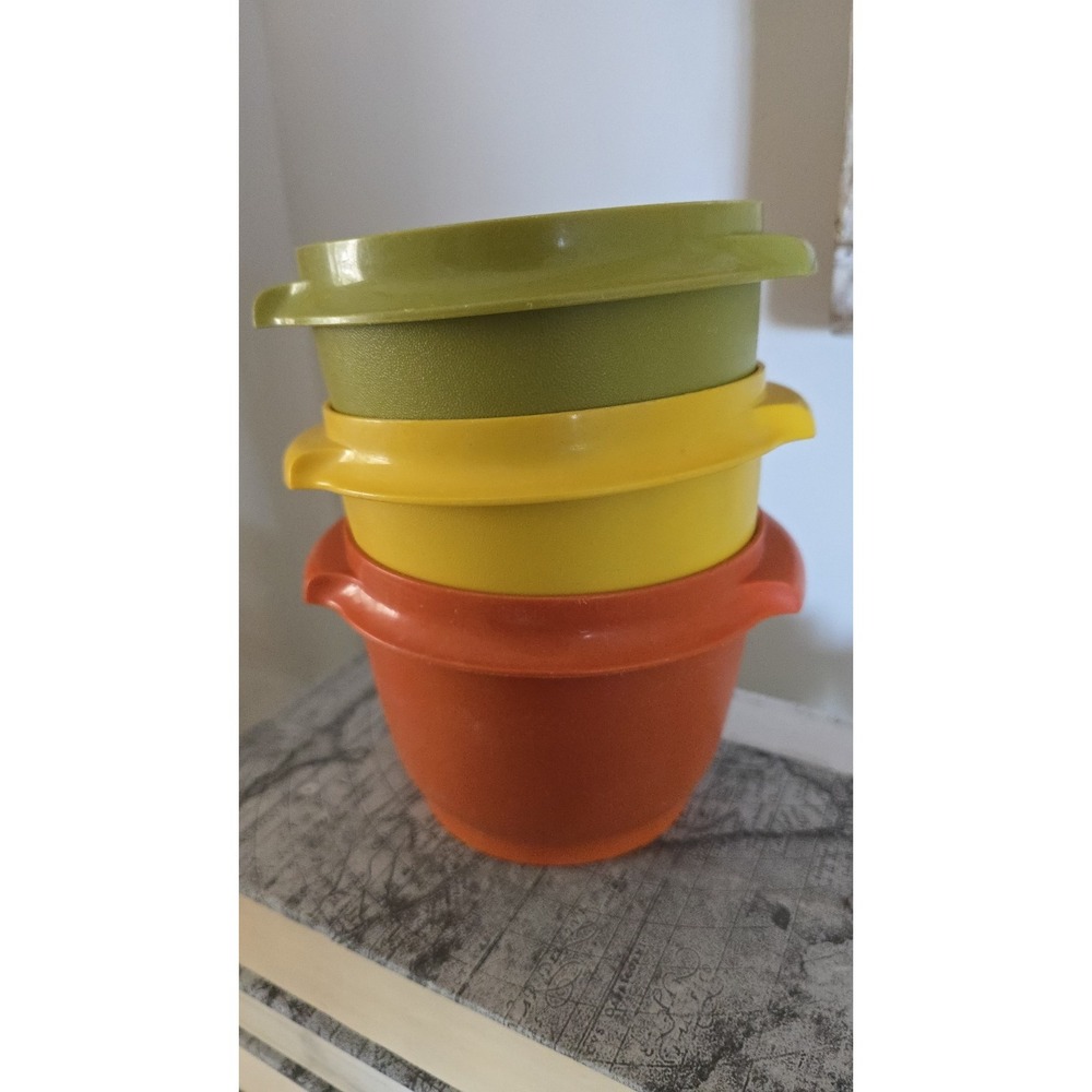 Vintage 3 Tupperware Harvest Color Orange Servalier Bowls No Lids Kitchen #443